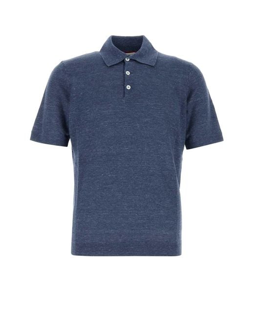 Brunello Cucinelli Blue Melange Linen Blend Polo Shirt