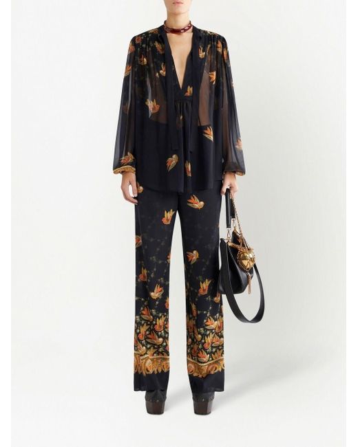 Etro Blue Printed Silk Trousers