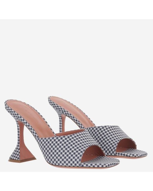 AMINA MUADDI White Gingham Fabric And Leather Open-Toe Sandals With Chunky Heel
