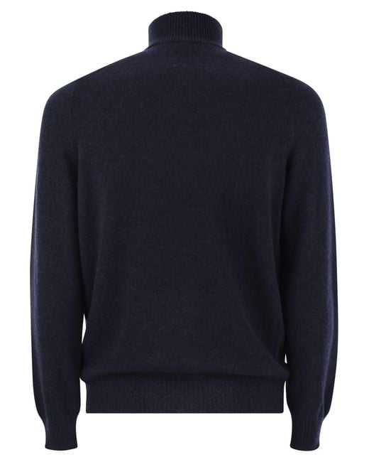 Fedeli Blue Favonio Persia Cashmere Half Zip Sweater for men