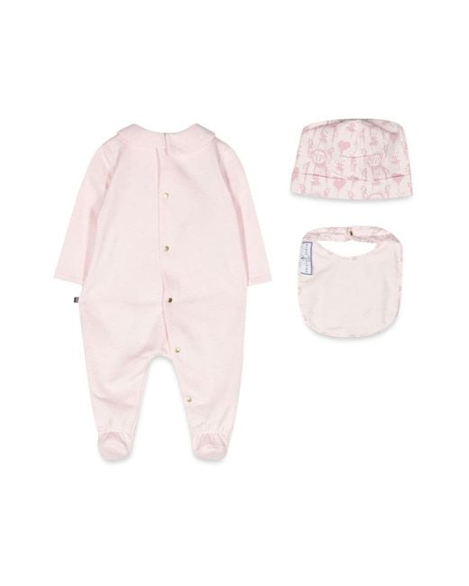 Philipp Plein Pink Romper, Bib And Bonnet