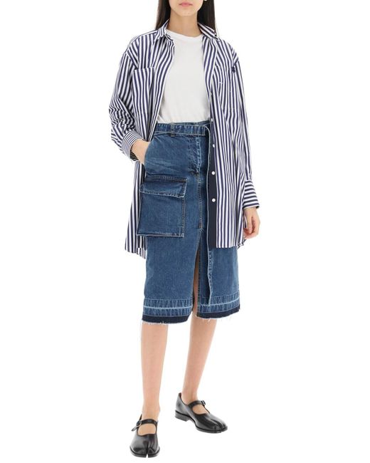 Sacai Denim Cargo Skirt in Blue | Lyst