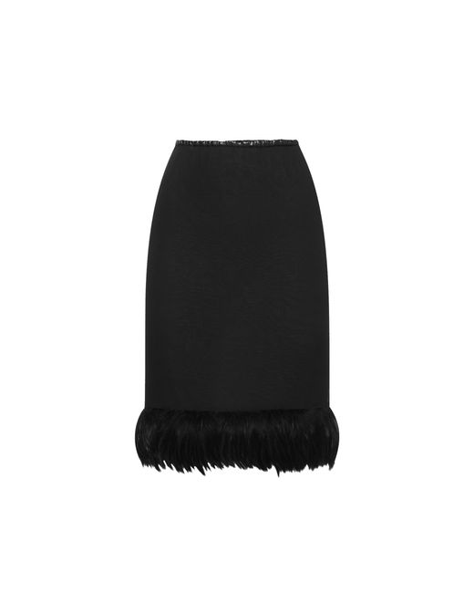 Saint Laurent Black Feathers Trim Silk Skirt