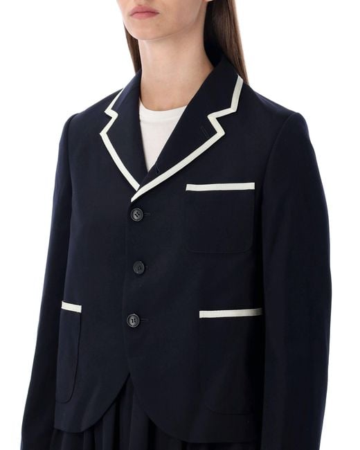 Comme des Garçons Blue Wool Blazer With Contrast Trim