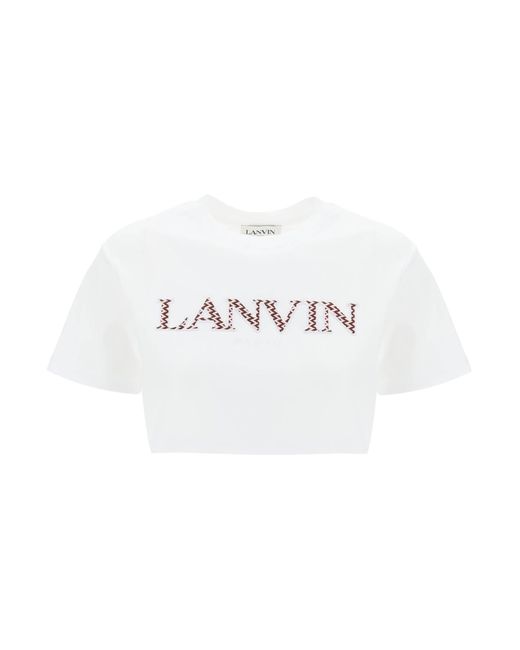 T Shirt Cropped Con Logo Curb di Lanvin in White