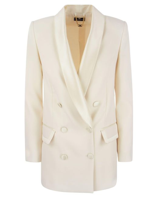 Elisabetta Franchi Double Breasted Jacket In Crêpe En Satijn in het White