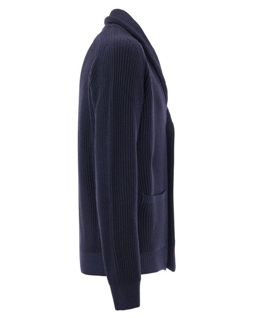 Fedeli Blue Virgin Wool Cardigan for men