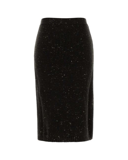 Bottega Veneta Black Melange Dark Wool Blend Skirt