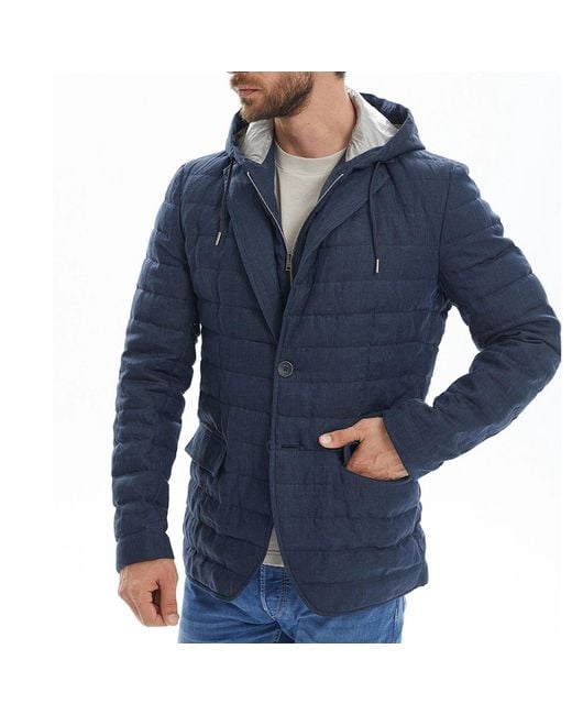 Herno Blue Linen Quilted Jacket