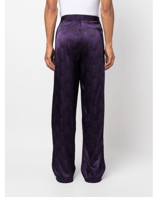 OZWALD BOATENG Purple Elastic Waist Printed Silk Trousers for men