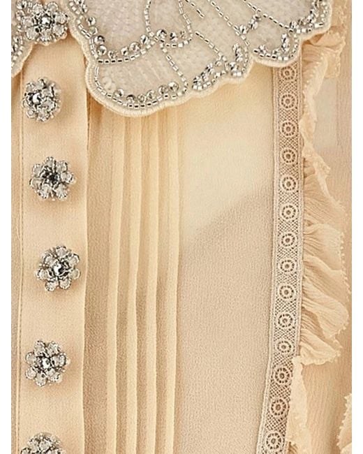 Self-Portrait Natural Tan Pleated Georgette Mini Dress