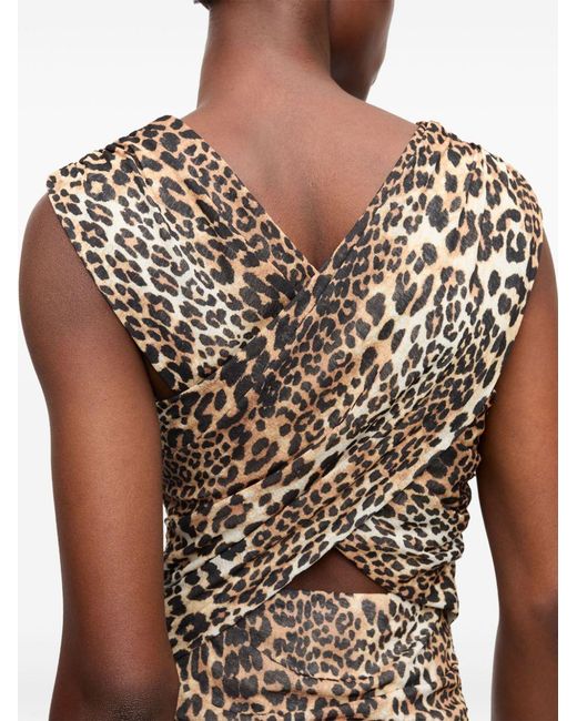 Ganni Natural Leopard Print Midi Dress for men