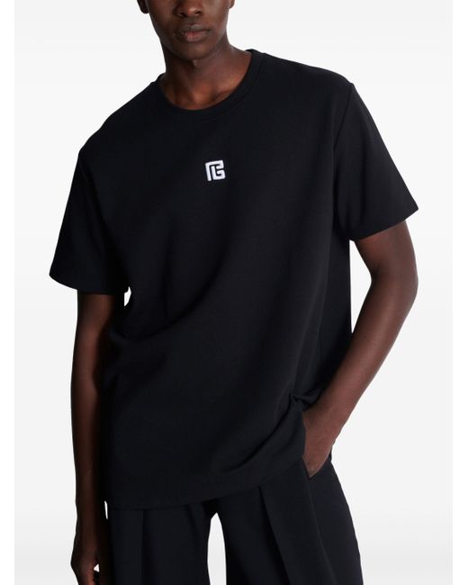 Balmain T -shirt Met Pb -borduurwerk in het White voor heren