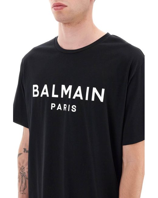 Camiseta de estampado de logotipo de Balmain de hombre de color Black