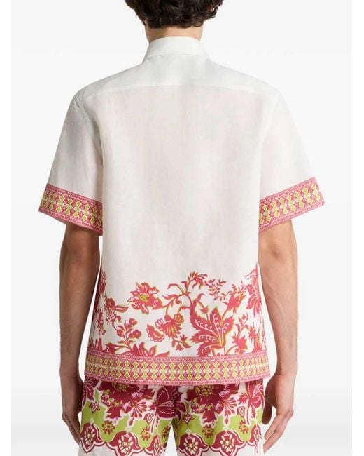 Etro Pink Linen Shirt With Floral Print