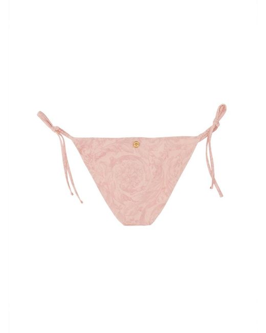 Versace Pink Printed Stretch Polyester Bikini Bottom