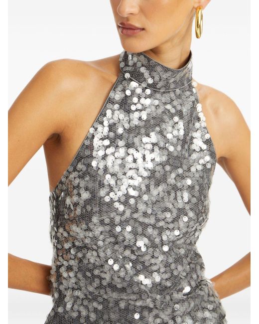 ROTATE BIRGER CHRISTENSEN Gray Halter Top With Paillettes