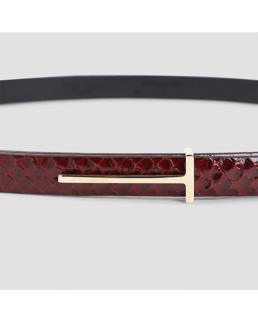 Tom Ford Red Semi-Shine Printed Python Belt, 1.5Cm