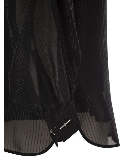Max Mara Black Scafati Striped Silk Chiffon Blouse