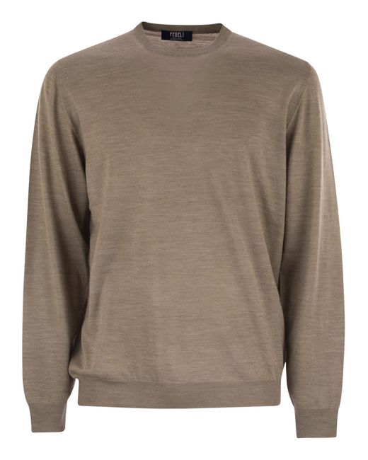 Fedeli Brown Argentina Crew Neck Sweater for men