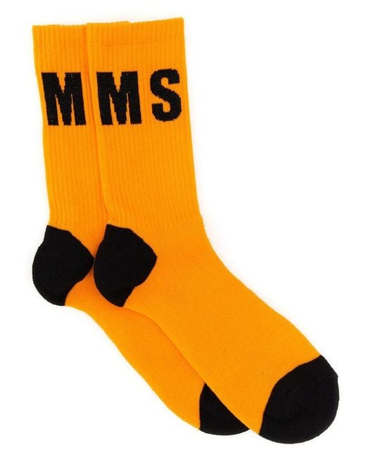 MSGM Orange Socks With Logo for men