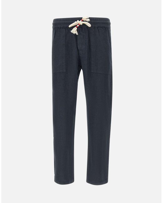 Mc2 Saint Barth Navy Linen Broek Met Trekkoord in het Blue voor heren