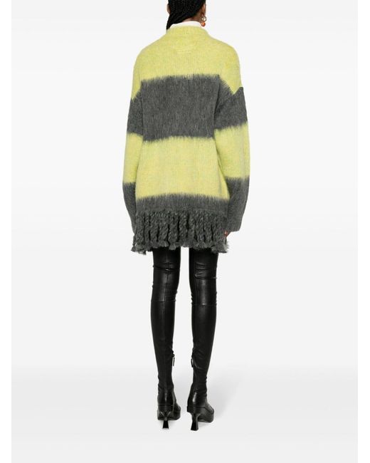 Etro Yellow Striped Wool-Blend Fringed Cardigan