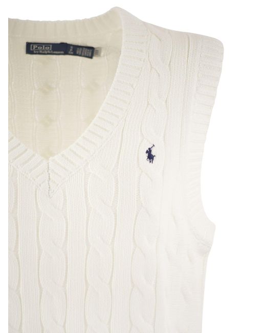 Polo Ralph Lauren Plained Cotton V Neck Waistcoat in het Natural
