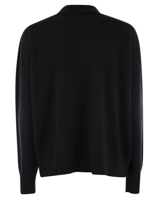 Fabiana Filippi Black Crew-Neck Sweater With Sequins And Relaxed Fit
