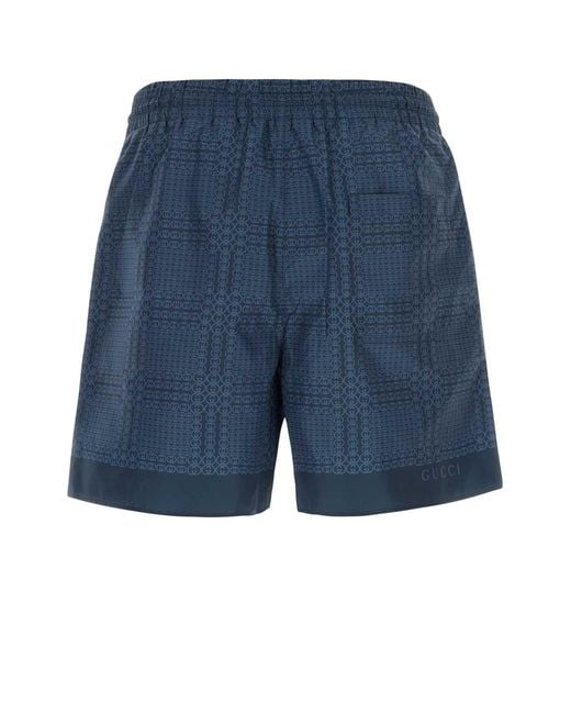 Gucci Blue Printed Polyester Swimming Shorts for men