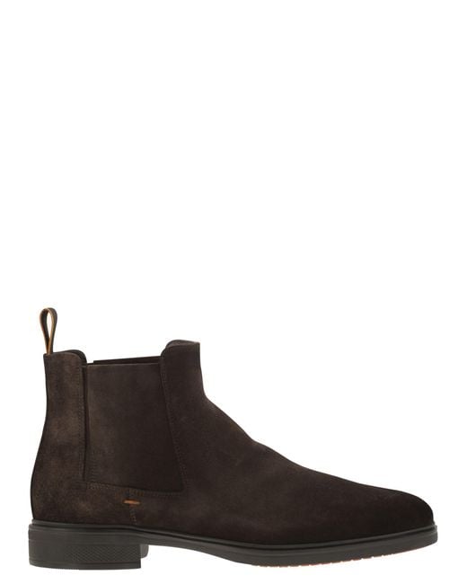 Santoni Brown Flexible Suede Chelsea Boots for men