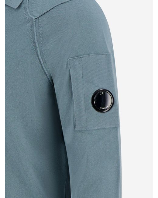 C P Company Blue Light Logo Cotton Polo Shirt for men