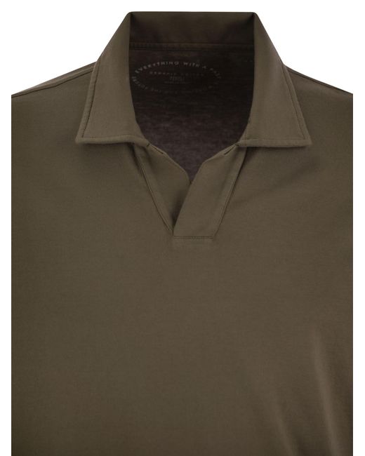 Fedeli Green Cotton Polo Shirt With Open Collar