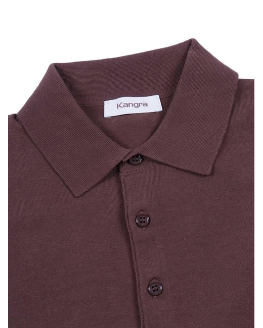 Kangra Cashmere Purple Fully-Fashioned Plain-Knit Polo Shirt Cotton for men