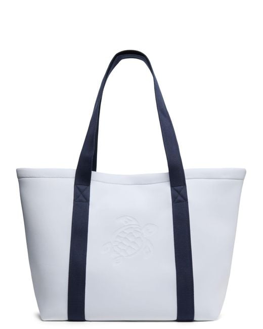 Vilebrequin Blue Polyester Tote Bag With Embossed Turtle Logo