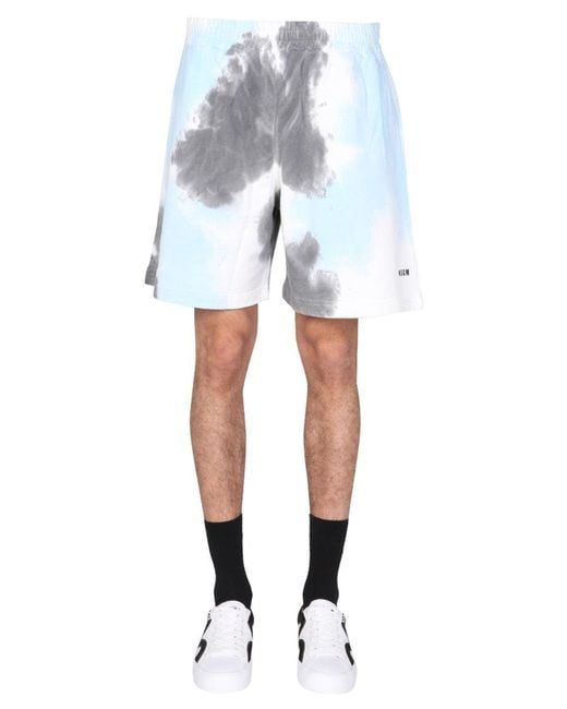 MSGM Blue Tie Dye Pattern Bermuda for men