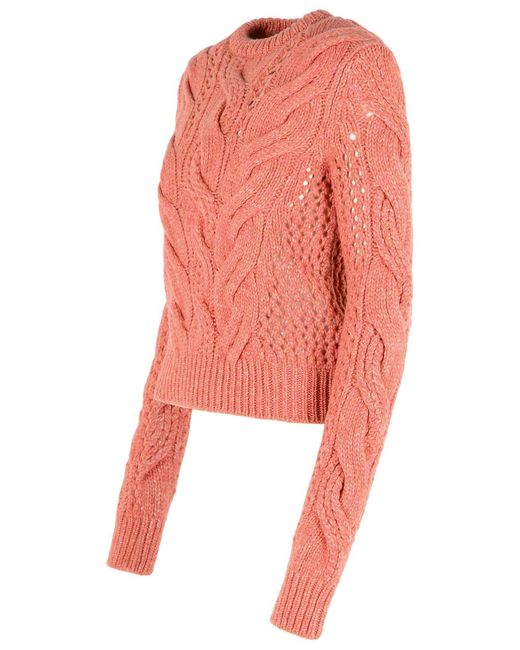 Sportmax Pink 'Radio' Crewneck Sweater With Wool Blend Braids