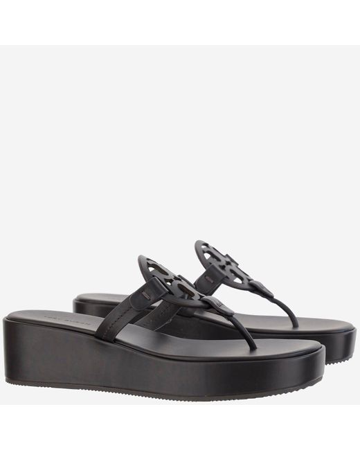 Tory Burch Black Miller Wedge Sandalen
