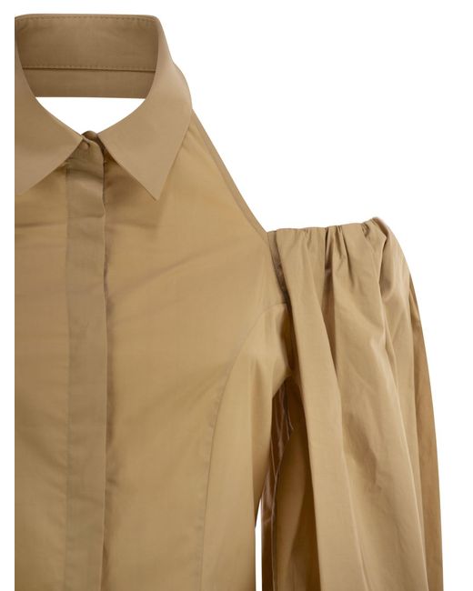 MVP WARDROBE Brown Cotton Shirt With Balloon Sleeves