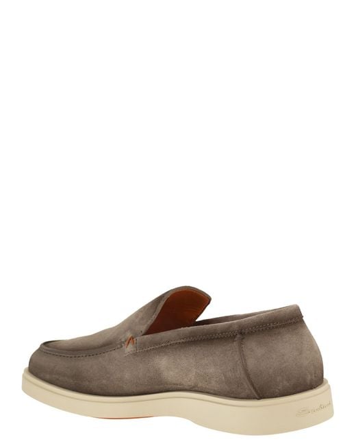 Santoni Brown Suede Moccasin