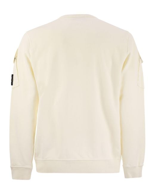 Stone Island Natural Crew Neck Sweatshirt With Sleeve Pockets