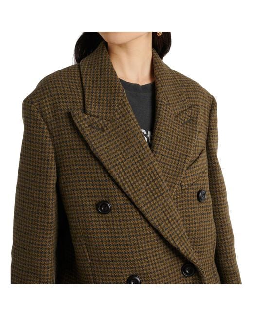 Acne Brown Checked Double-Breasted Wool Blend Coat