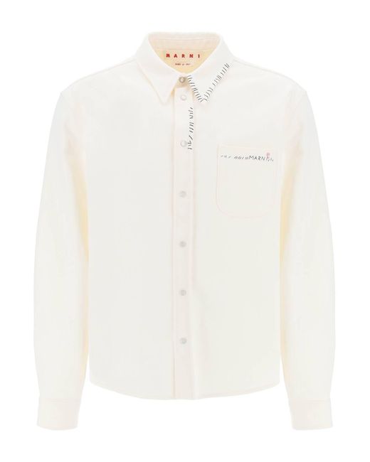 Marni White Cotton Drill Overshirt in acht