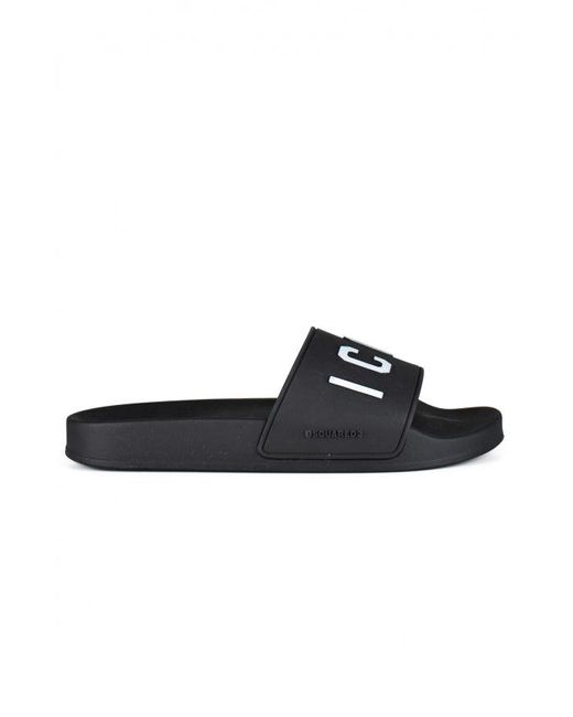 DSquared² Black ICON Rubber Slide Sandals
