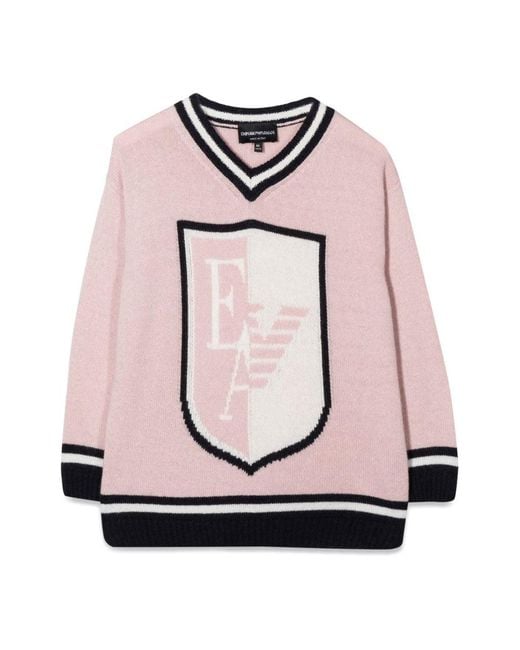 Emporio Armani Pink Pullover V Neck Coat Of Arms Ea