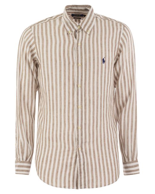Polo Ralph Lauren White Custom Fit Striped Linen Shirt