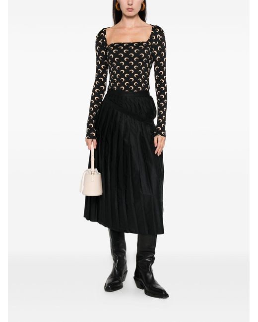 MARINE SERRE Black Moon Print Square-Neck Top