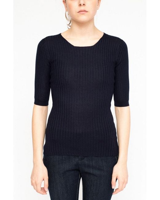 LA ROSE Blue Crewneck Ribs Cashmere