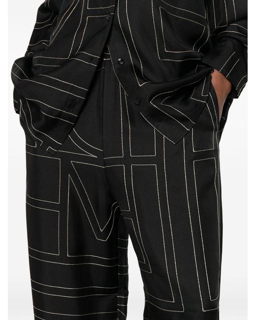 Totême Black Monogram Silk Pajama Trousers