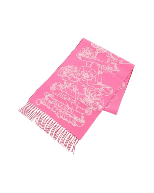 Alexander McQueen Wol Reversibile Sjaal in het Pink